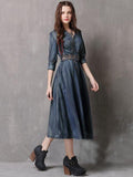 Momentlover Vintage Embroidered Cropped Denim Dress