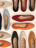 Momentlover V-Cut Square-Toe Split-Joint Solid Color Flat Shoes