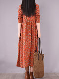 Momentlover Original Lapel Frenum Floral Printed Midi Dress