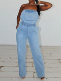 Momentlover Split-Joint Pockets Pleated Elasticity Straight Leg Sleeveless Tube Jumpsuits