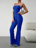 Momentlover Tied Solid Color Bandage Sleeveless High Waisted Tube Jumpsuits