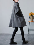 Momentlover Simple Solid Color Knitting Short Sleeves High-Neck Mini Dress
