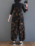 Momentlover Original Floral With Pocket Harem Denim Overalls