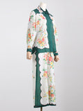 Momentlover Flower Print Long Sleeves Buttoned Lapel Shirts Top + High Waisted Pants Bottom Two Pieces Set