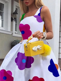 Momentlover Sleeveless Floral Printed Square-Neck Midi Dresses
