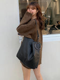 Momentlover Fashion Urban Solid Color PU Shoulder Bag