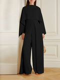 Momentlover Long Sleeves Wrap Solid Color Zipper Jumpsuits