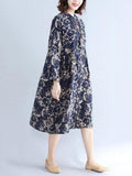 Momentlover Loose Flower Printed Comfortable Midi Dress