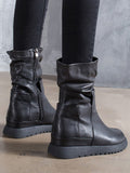 Momentlover Leisure Fashion Solid Leather Martin Boots