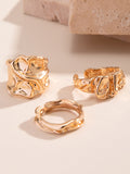 Momentlover Solid Color Geometric Three Pieces Rings Accessories