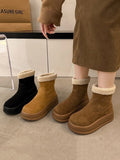 Momentlover Velvet Split-Joint Round-Toe Platform Shoes Boots