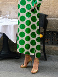 Momentlover Long Sleeves Loose Polka-Dot Split-Side Stand Collar Midi Dresses