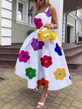 Momentlover Sleeveless Floral Printed Square-Neck Midi Dresses