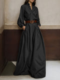 Momentlover Long Sleeves Loose Buttoned No Belt Solid Color V-neck Jumpsuits