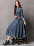 Momentlover Vintage Embroidered Cropped Denim Dress