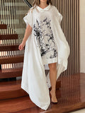 Momentlover Printed Asymmetric Short Sleeves Loose Maxi Dresses