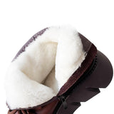 Momentlover Vintage Cow Leather Wool Boots Platform Shoes