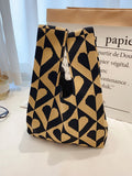 Momentlover Knitting Checkerboard Zebra-Stripe Striped Bags Accessories Handbags