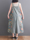 Momentlover Split-Joint Floral Printed Buttoned Wide Leg Oversize Overalls Ninth Pants