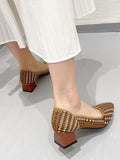 Momentlover V-Cut Pointed-Toe Houndstooth Contrast Color Pumps