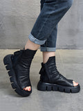 Momentlover Urban Black Brown Zipper Hollow Platform Shoes