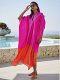Momentlover Beach Loose Contrast Color Split-Joint V-Neck Maxi Dresses