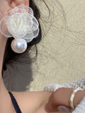 Momentlover Gauze Flower Shape Earrings Accessories