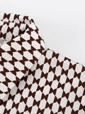 Momentlover Printed Plaid Wide Leg  Pants&Lapel Shirts Tops Two Pieces Set