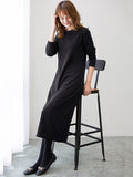 Momentlover Simple Solid Color Round-Neck A-Line Midi Dress