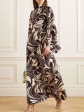 Momentlover Loose Printed Stand Collar Maxi Dresses