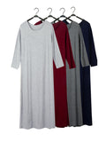 Momentlover Simple Modal Solid Color Round-Neck Long Sleeves Midi Dress
