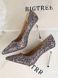 Momentlover Shallow Cut Sequined Pointed-Toe Pumps