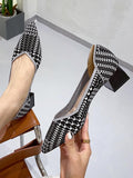 Momentlover V-Cut Pointed-Toe Houndstooth Contrast Color Pumps