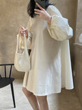 Momentlover Urban Puff Sleeves Solid Color Round-Neck Mini Dress