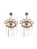 Momentlover Tasseled Rhine Stones Eye Shape Drop Earrings