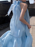Momentlover Solid Color Sleeveless Loose Halter-Neck Midi Dresses