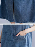 Momentlover Loose Sleeveless Denim V-Neck Midi Dress