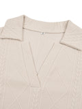 Momentlover Tied Waist Solid Color Jacquard Long Sleeves V-neck Mini Dresses