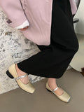 Momentlover Square-Toe Split-Joint Shallow Cut Round Cut Contrast Color Mary Janes