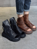 Momentlover Urban Black Brown Zipper Hollow Platform Shoes