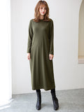 Momentlover Simple Solid Color Round-Neck A-Line Midi Dress