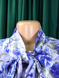 Momentlover Long Sleeves Floral Printed Blouse + Split-Back Solid Color Skirt Two Pieces Set