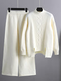 Momentlover Urban Loose Split-Side Half Turtleneck Sweater Tops& Wide Leg Pants Two Pieces Set