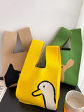 Momentlover Cartoon Printed Woven Handbag Bags Accessories