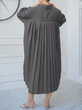 Momentlover Split-side Buttoned Three-quarter Sleeves Loose Lapel Shirt Dress Midi Dresses