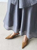 Momentlover Solid Color Long Sleeves Tied Waist Blouse + Loose Elasticity Waist Skirt Two Pieces Set