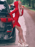Momentlover Long Sleeves Hooded Wrap Mini Dresses