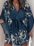 Momentlover Original Loose Floral Printed Contrast Color Tied Buttoned Mini Shirt Dress
