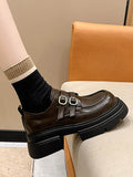 Momentlover Split-Joint Round-Toe Belt Buckle Platform Shoes Mary Janes