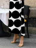 Momentlover Long Sleeves Loose Polka-Dot Split-Side Stand Collar Midi Dresses